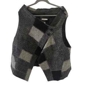 Coldwater Creek Women's Patchwork Wool Blend Vest 2X Gray Plaid Lined
